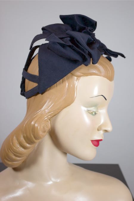 LH314-navy blue 1940s tilt hat bows back strap - 3.jpg