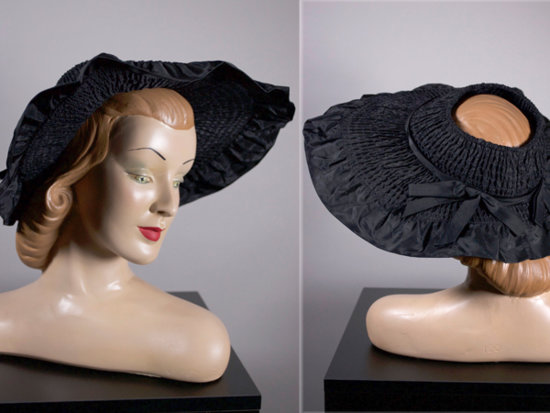 LH329-wide brim 1940s black hat taffeta fabric open crown.jpg