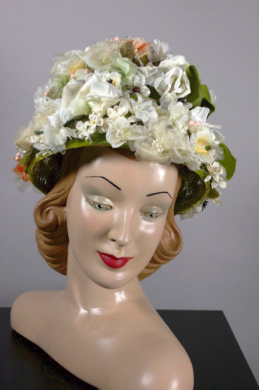 LH333-wacky 1960s hat ivory flowers bucket hat tall crown - 4.jpg