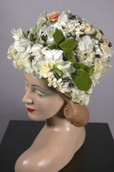 LH333-wacky 1960s hat ivory flowers bucket hat tall crown - 6.jpg