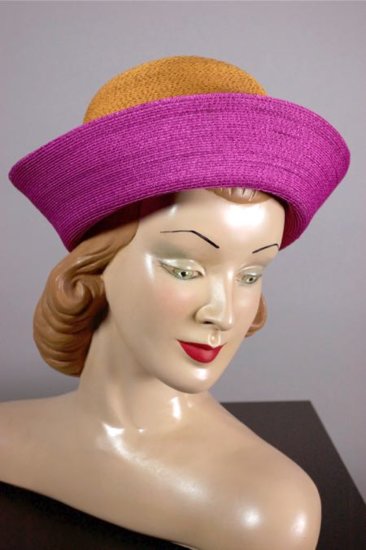 LH335-Patricia Underwood hat 80s 90s sailor fuschia orange - 5.jpg