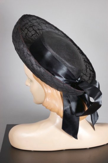 LH382-Breton black straw hat 1940s wide brim upturned - 7.jpg