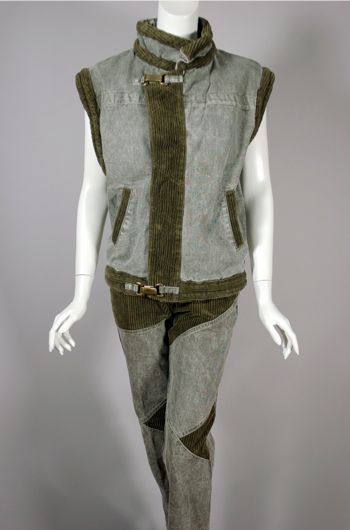 LP30-Guess 80s denim acid wash jeans vest XS olive green  - 2.jpg