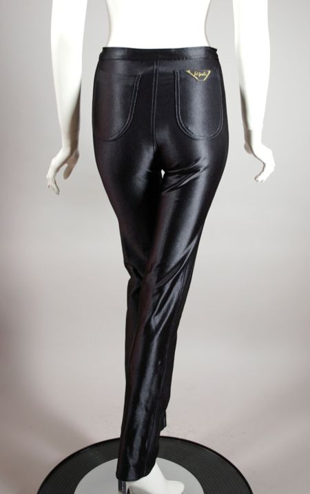 LP31-shiny stretch 70s disco pant black high waist jeans 1970s - 6.jpg