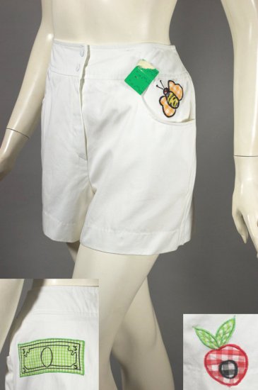 LP42-1970s shorts high waist white cotton M bee applique - 1 copy.jpg