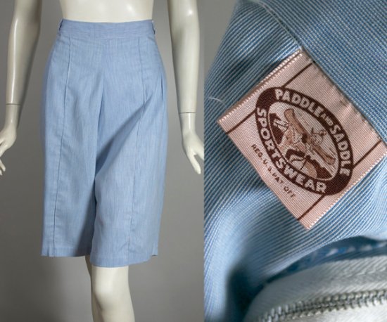 LP48-stripe blue white cotton 1950s Bermuda shorts M-L 2 views.jpg