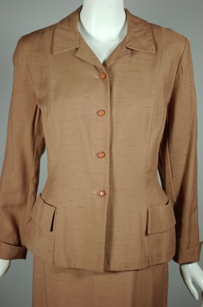 LST109-caramel rayon 1950s skirt suit volup size L - 3.jpg