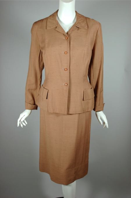 LST109-caramel rayon 1950s skirt suit volup size L - 4.jpg