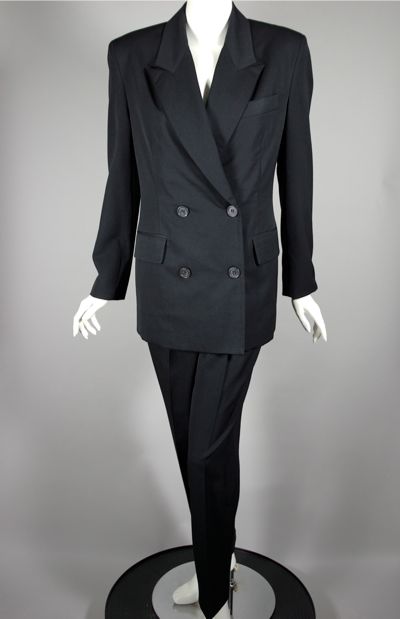 LST110-early 90s pantsuit black wool ladies trouser suit high waist - 5.jpg