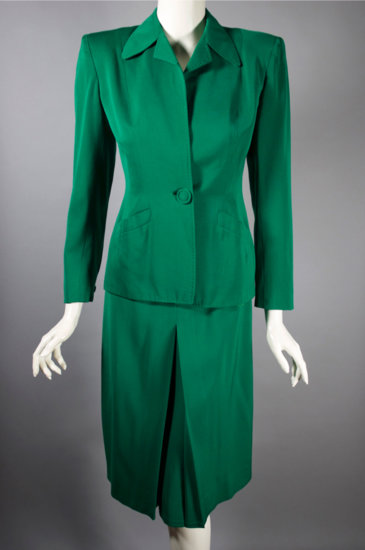 LST121-late 1930s 1940s skirt suit green gabardine XS - 05.jpg