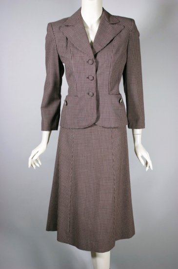 LST130-late 1940s skirt suit checked wool red grey black - 01.jpg