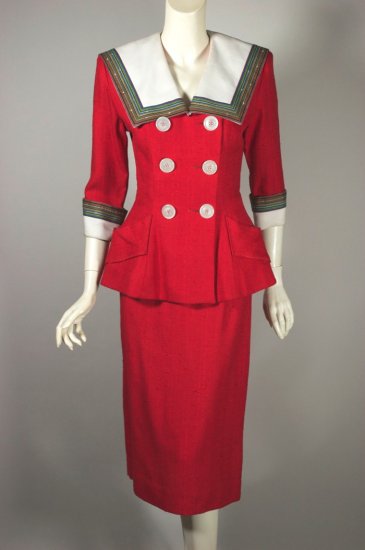LST133-lipstick red early 1950s skirt suit peplum sailor collar - 02.jpg