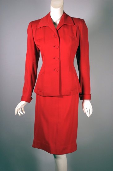LST134-tomato red wool gabardine 1940s skirt suit XS-S - 2.jpg