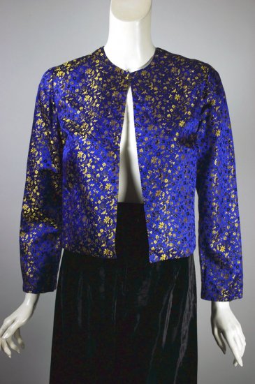 LST135-gold blue silk brocade 1960s evening jacket XS-S - 1.jpg