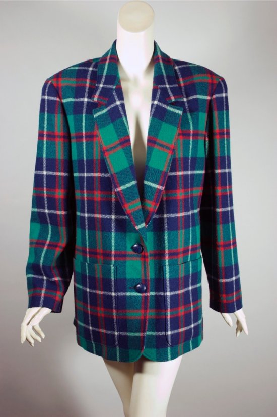 LST159-80s green blue red plaid wool Pendleton blazer jacket M-L - 2.jpg