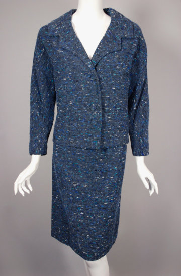 LST92-boxy jacket late 1950s suit ladies blue tweed wool - 3.jpg