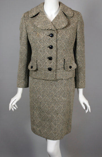LST94-mod 1960s suit ladies short skirt black white wool - 3.jpg