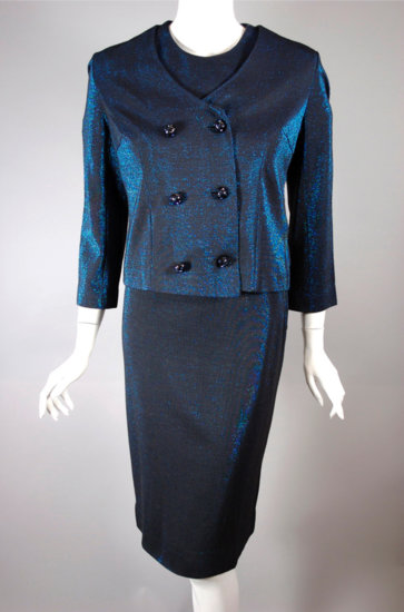 LST97-black blue lurex 1960s mod ladies suit rhinestone buttons - 6.jpg