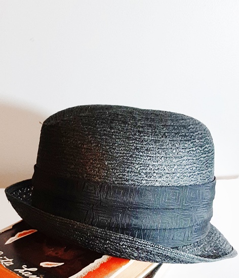 milan straw vintage 60s black hat fedora,rockabilly hat.jpg