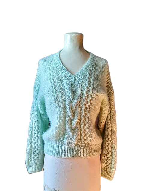 mint green hand knit 1960s vintage mohair wool v neck sweater large-PhotoRoom.png-.png 3.png