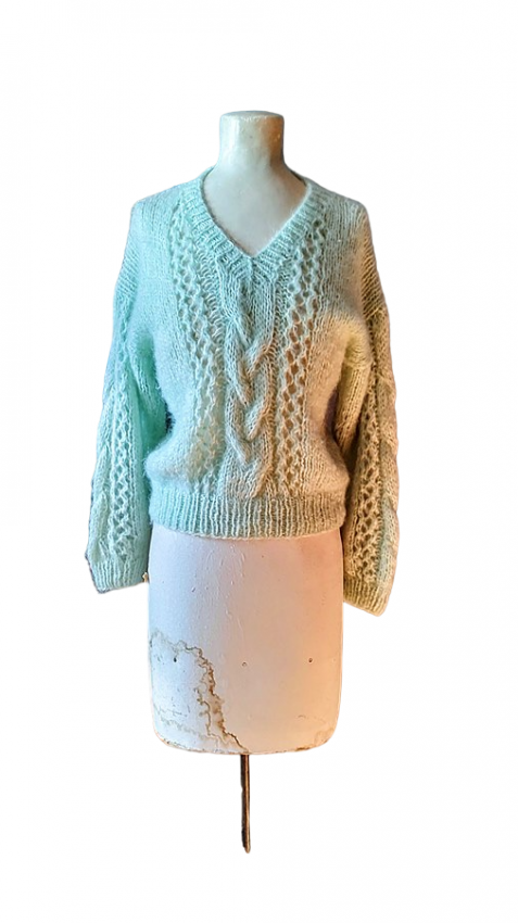 mint green hand knit 1960s vintage mohair wool v neck sweater large-PhotoRoom.png-.png