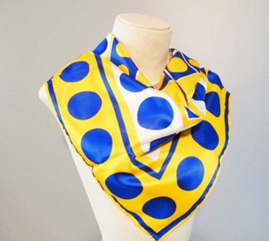 novelty print,vera,vintage,1960s,scarf,accessories,yellow,dots.anothertimevintageapparel.JPG