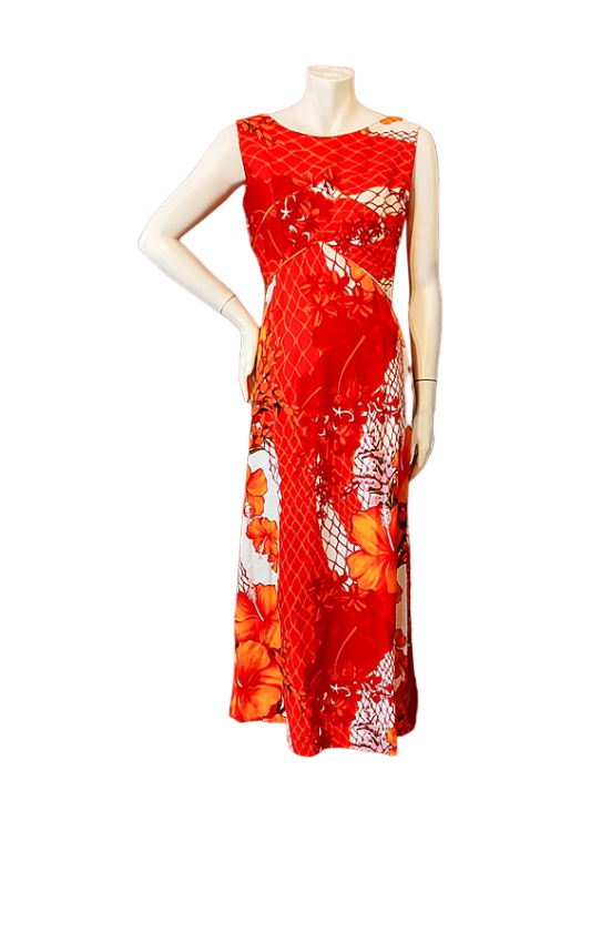 orange hawaiian cotton print flowers long dress gown fitted high waist-PhotoRoom.png-PhotoRoom.png