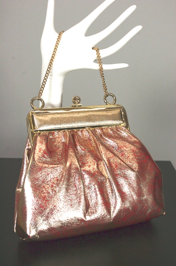P260-1960s evening bag purse orange & gold metallic vinyl - 1.jpg