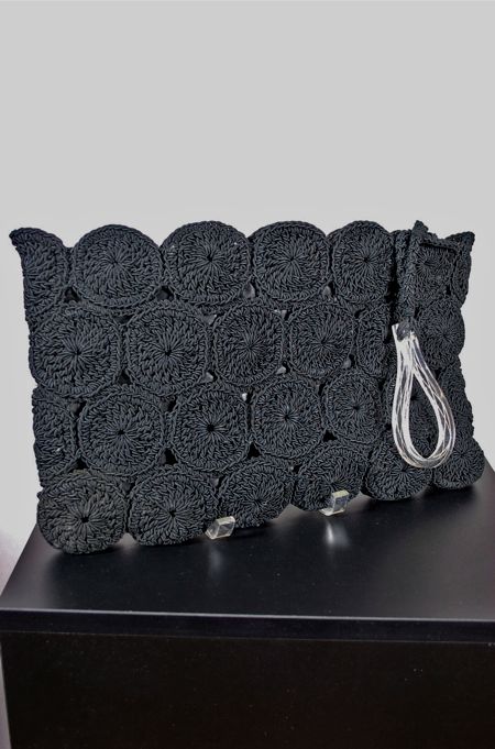 P331-large black corde 1940s clutch handbag lucite zipper pull - 1.jpg