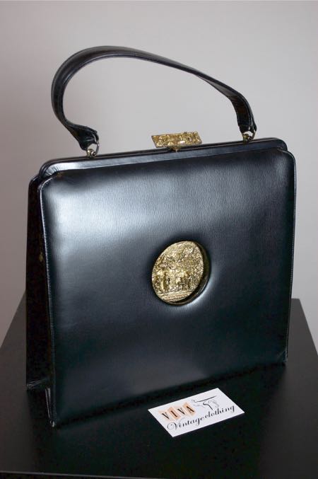 P342-large frame handbag 1950s 1960s black leather gold inset - 1.jpg