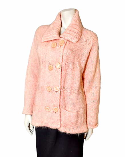 peach hand knit 60s wool angora long sweater coat cardiagn vintage 1.png