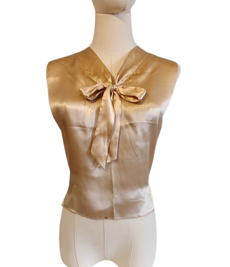 peach silk bow neck blouse jacket dress insert dickie 1940s vintage.png