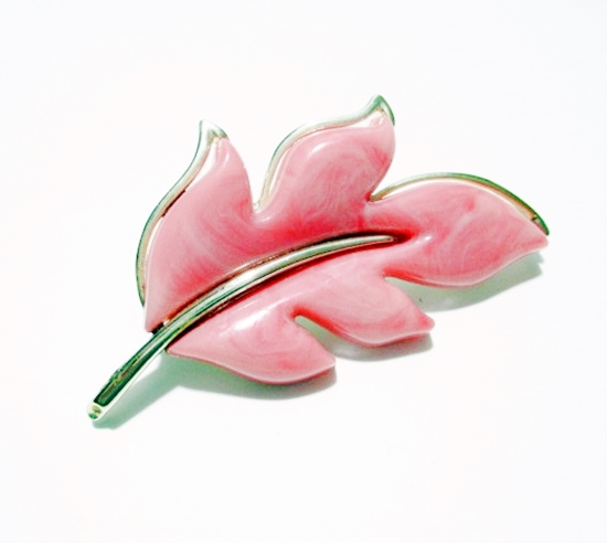 pink-1960s-leaf-pin-plastic-thermoset-coventry-gold tone-large-rose-costume jewelry.JPG