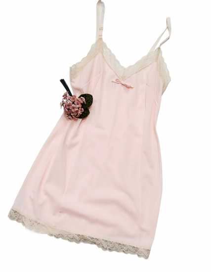 pink nylon 1960s mini short slip night gown vintage.png