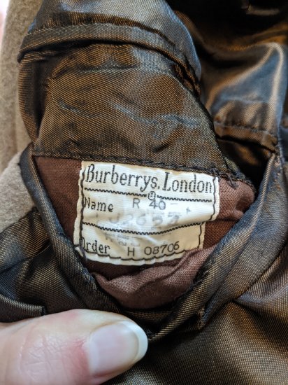 Label from a vintage Burberry trench coat for Abercrombie & Fitch.