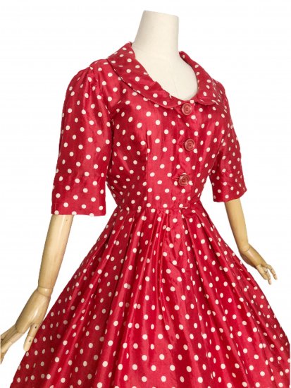 red silk polka dot dress.JPG