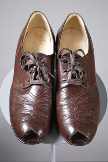 S126-1940s shoes brown leather peeptoe lace-up oxford 9C - 01.jpg