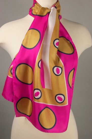 SC103-hot pink polka dot silk scarf mod 1960s long rectangle - 6.jpg