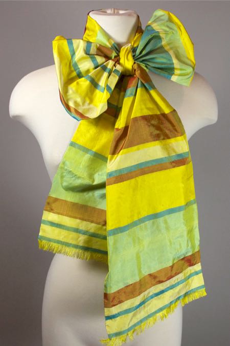 SC70-sunny yellow stripes silk shantung scarf 1960s extra long - 4.jpg