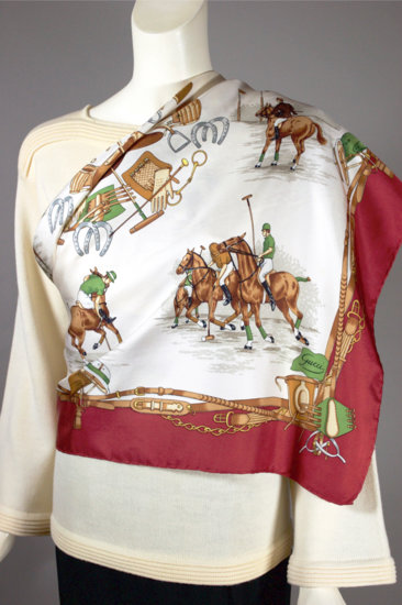 SC72-1970s 80s silk scarf Gucci polo print equestrian design - 5.jpg
