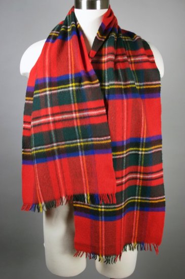 SC78-Royal Stewart red plaid cashmere wool scarf 1950s - 1.jpg