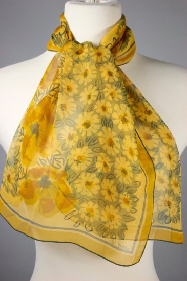 SC99-Vera 1960s sheer silk scarf long rectangle yellow daisies - 5.jpg