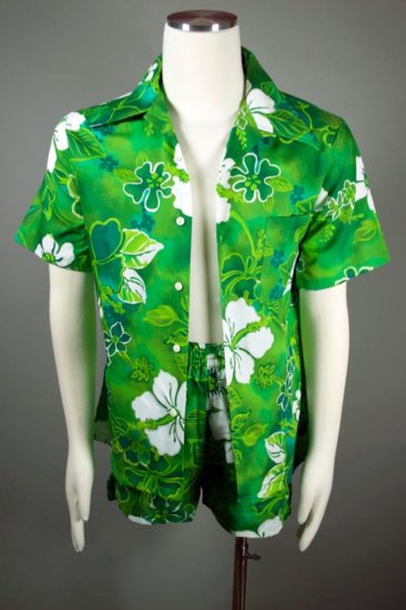 SH105-green Hawaiian print tiki mens shirt swimsuit set 60s 70s S-M - 05 copy.jpg