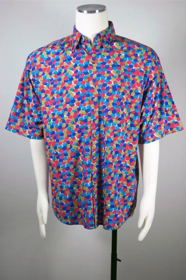 SH107-pink blue dots cotton oversize mens shirt 80s-90s L - 1.jpg