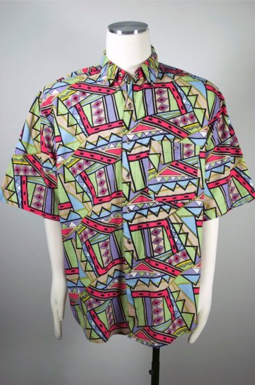 SH109-multi-color geometric print mens shirt 80s-90s XL - 2.jpg