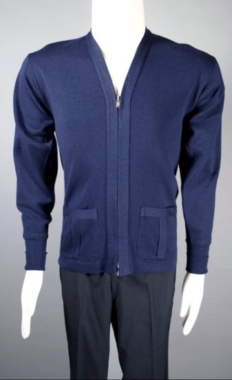 SH88-navy blue wool 1940s mens cardigan sweater zip front M - 01.jpg