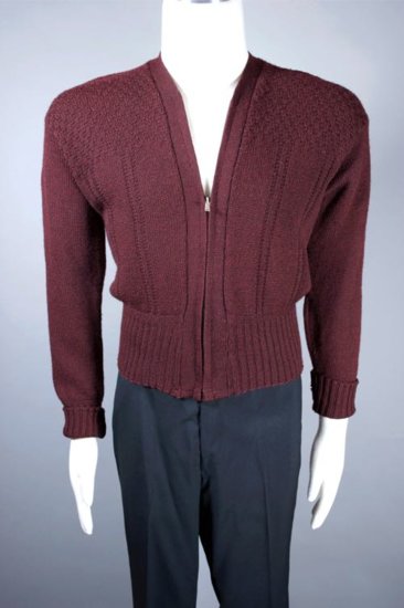 SH89-burgundy wool 1930s 40s mens cardigan sweater zip front M - 01.jpg