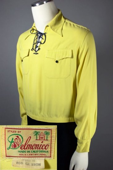 SH90-yellow rayon gab 1940s mens sport shirt gaucho lace-up collar - 06 copy.jpg