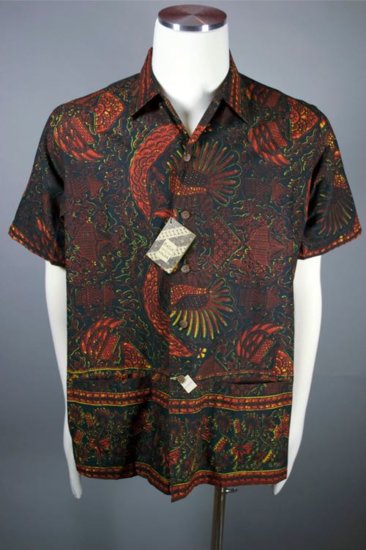 SH98-1950s 60s mens sport shirt size L deadstock cotton handprinted batik - 01.jpg