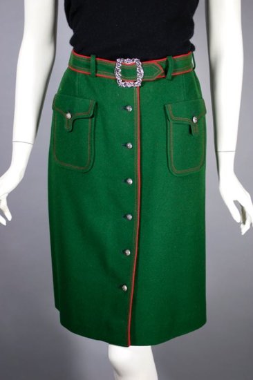 SK103-Austrian trachten skirt green wool 1960s A-line style - 1.jpg